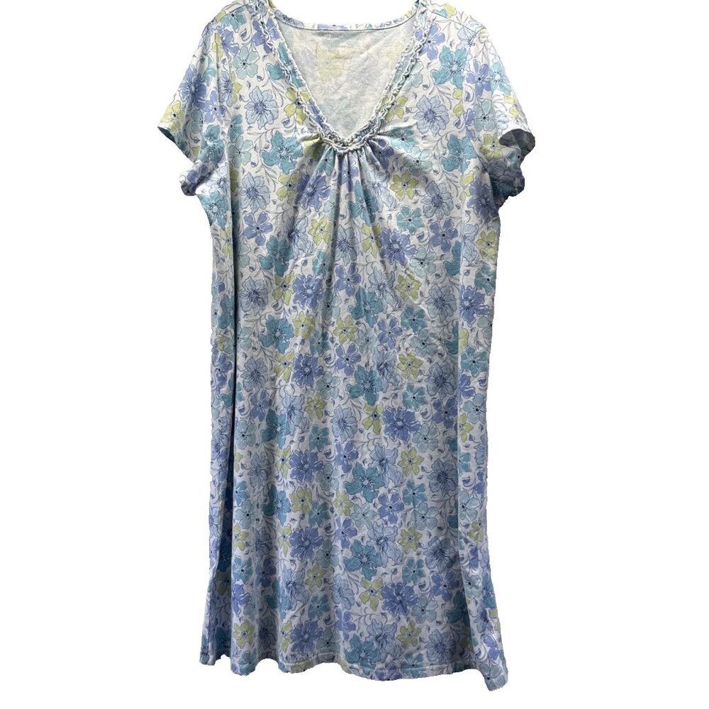 Carole Hockman Heavenly‎ Soft Nightgown Size Large Blue Floral Short Sleeves